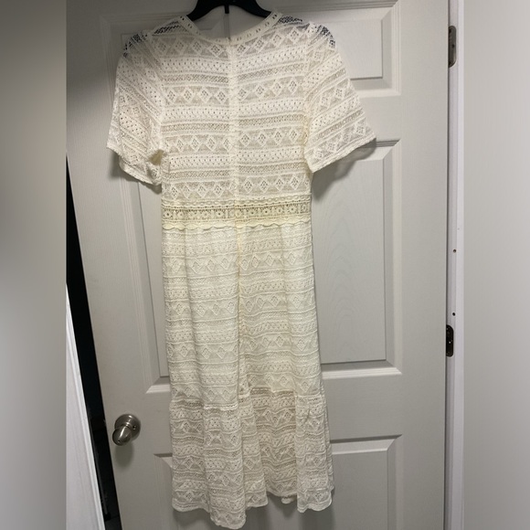 NWT Korean Soft Girl Square Collar ALine Midi Summer Lace Embroidery Party Dress - Picture 2 of 11